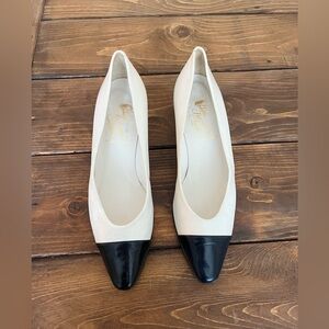 Vintage Rosina Ferragamo Schiavone, Black & white Luxe Italian Designer Shoes